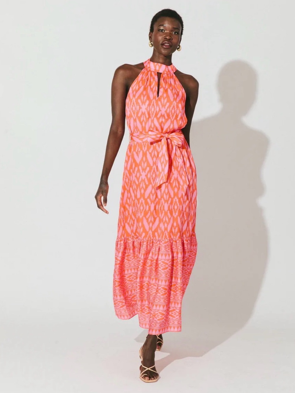 Cleobella Janice Ankle Dress with tie at waist in Jaipur Ikat Print Size XS